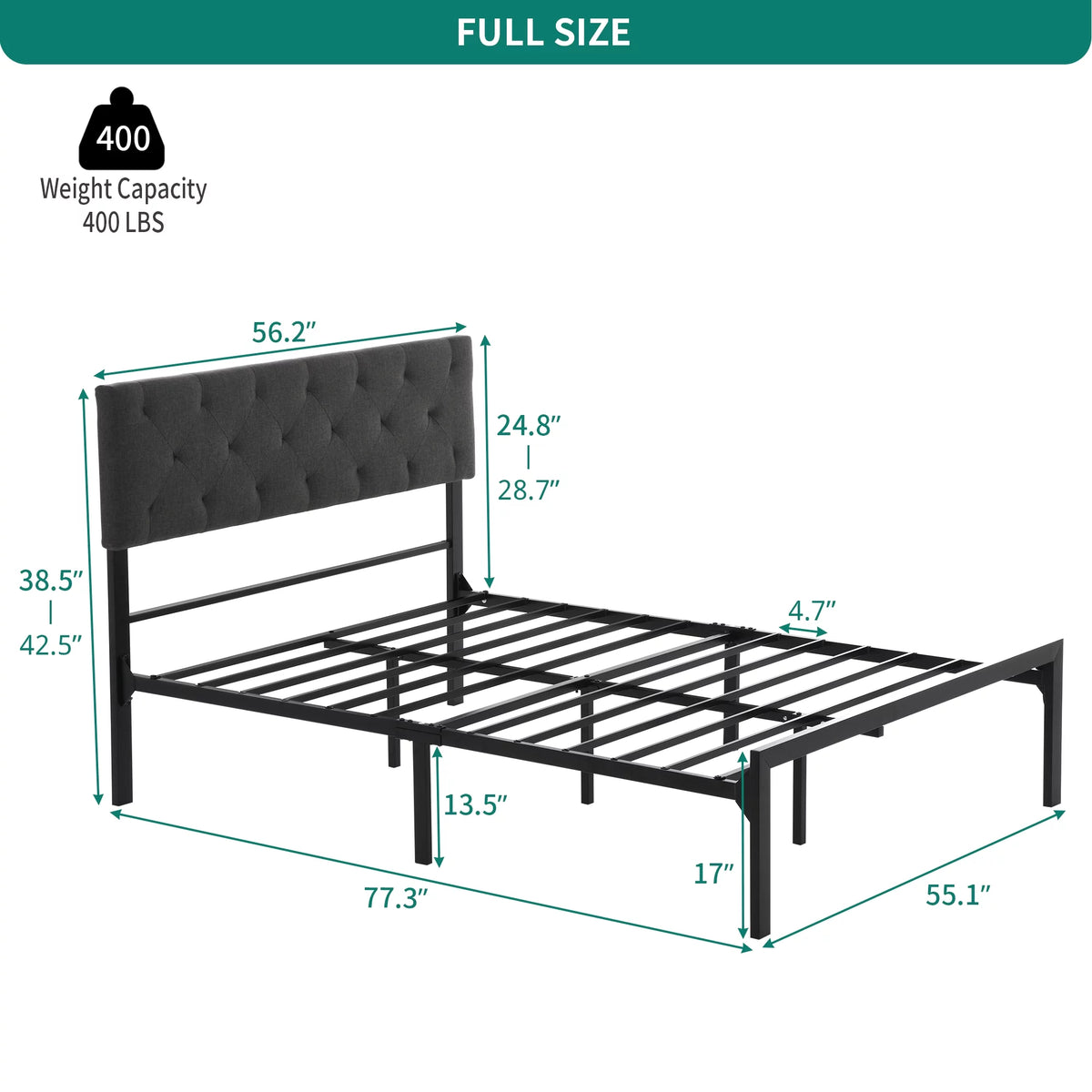 Full Size Upholstered Platform Bed with Adjustable Headboard X6527