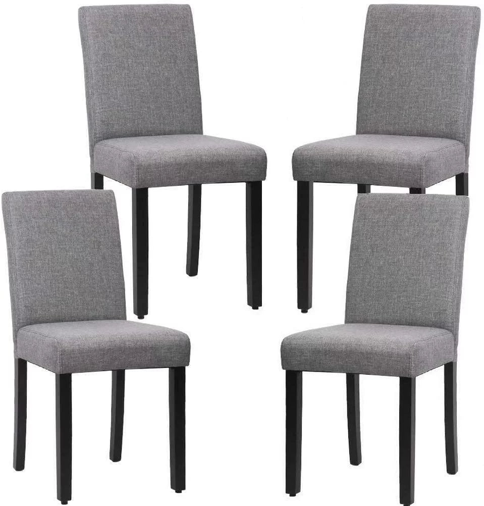 Gray Set of 4 Fabric Padded Dining Chairs with Solid Wooden Legs B186788