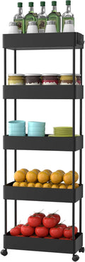 Black 5 Tier Slim Rolling Utility Cart A40565