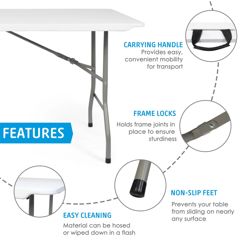 6FT Fold-in-Half White Portable Folding Table I309118