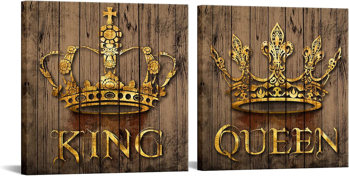 Rustic Golden King and Queen Crown Canvas Wall Art Framed 24x24inch G395551