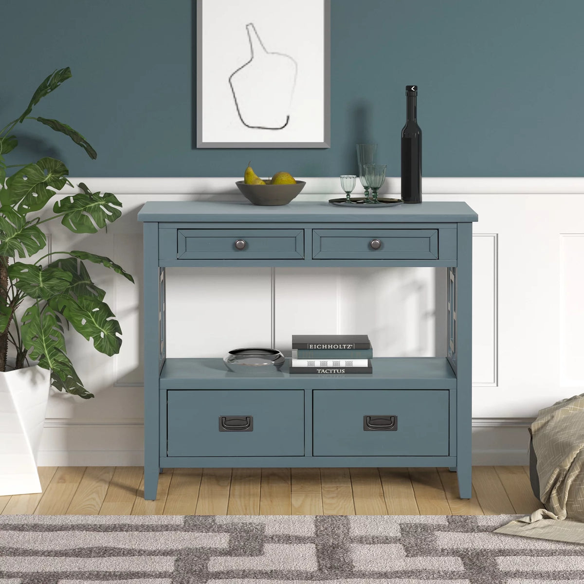 Blue Pine Wood Console Table F435