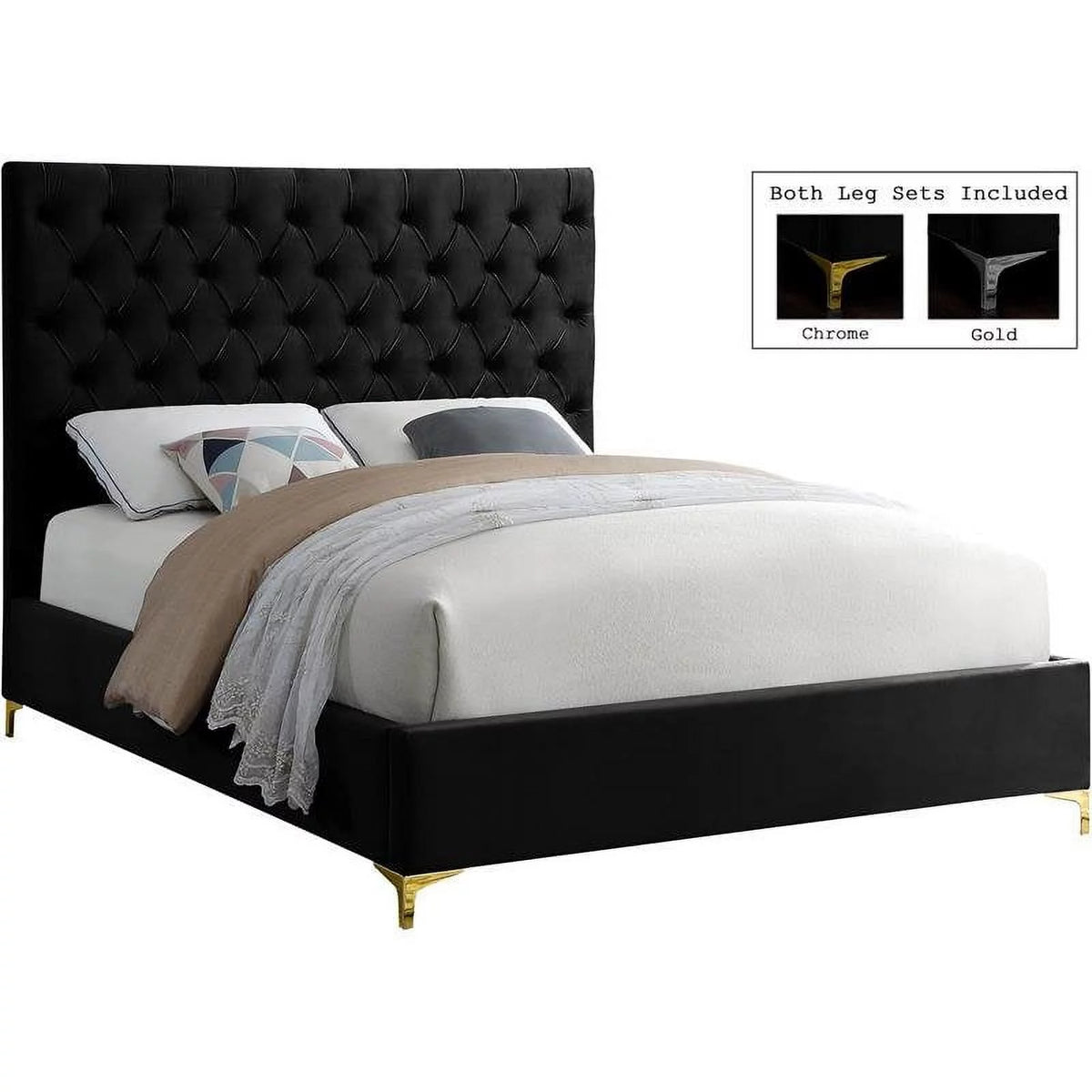 Black Velvet Tufted Queen Bed O5453