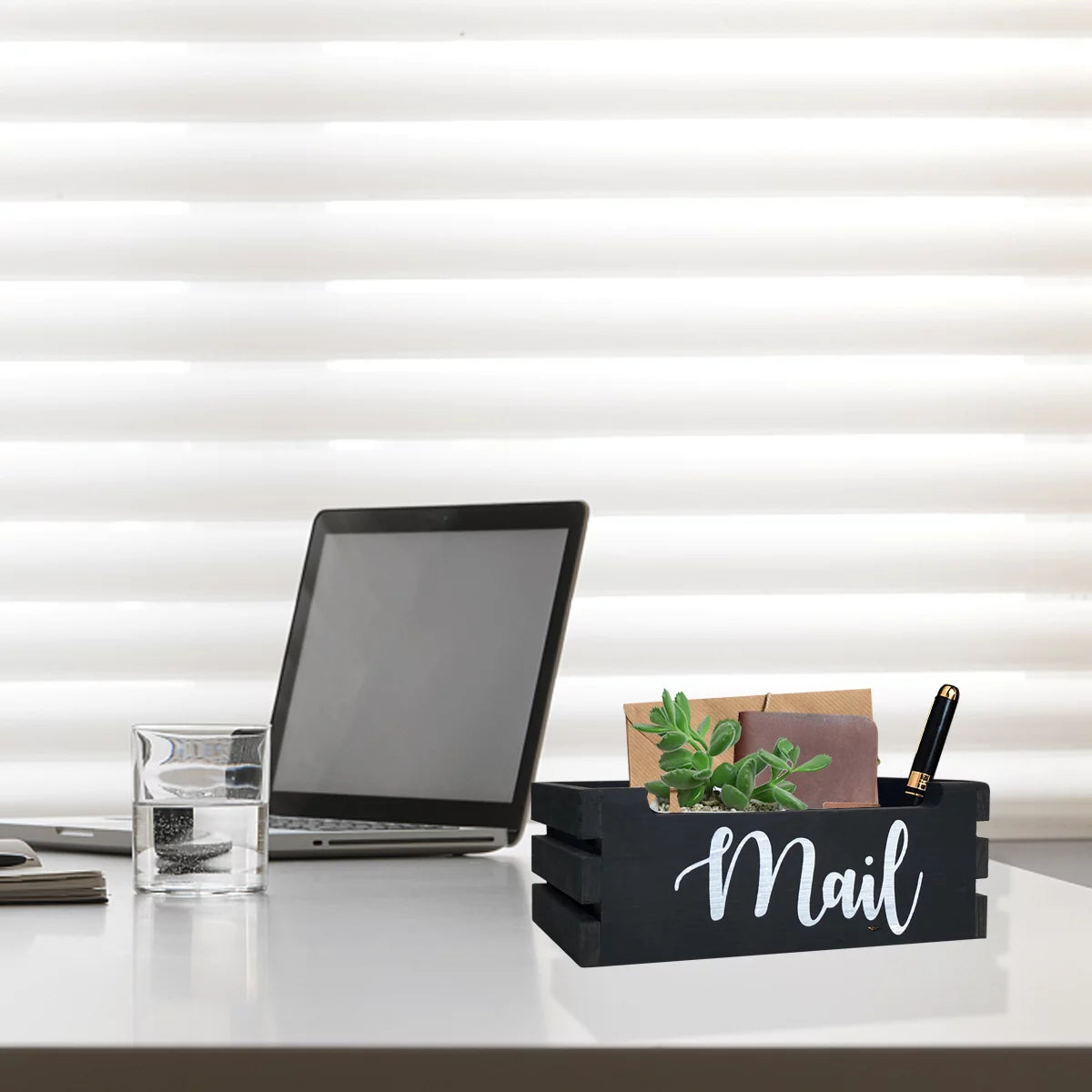 Rustic Wood Mail Holder Storage Box I588770