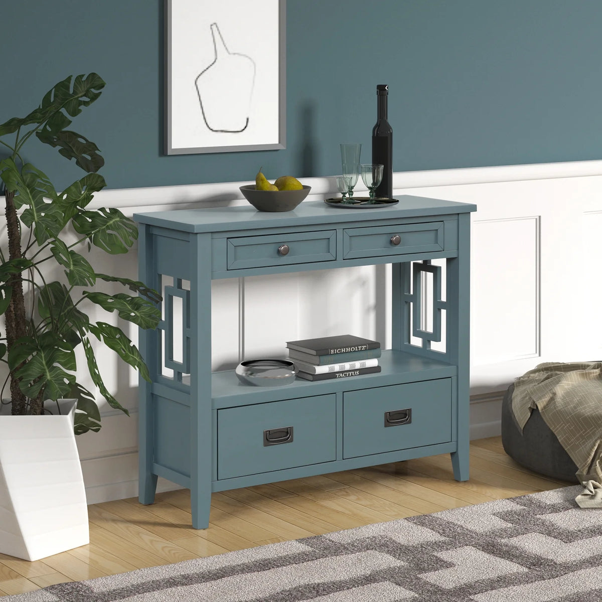Blue Pine Wood Console Table F435