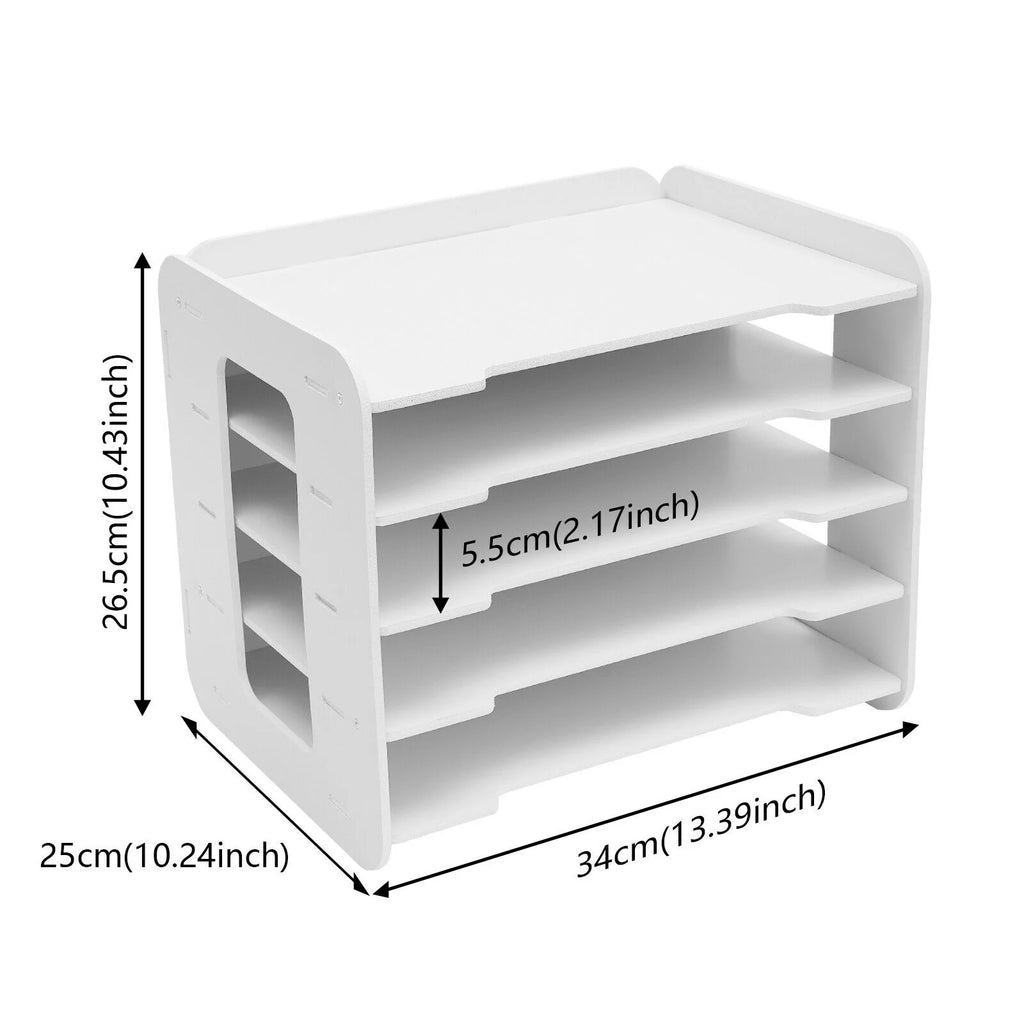 5 Tier White PVC Desktop Letter Tray Organizer X94354