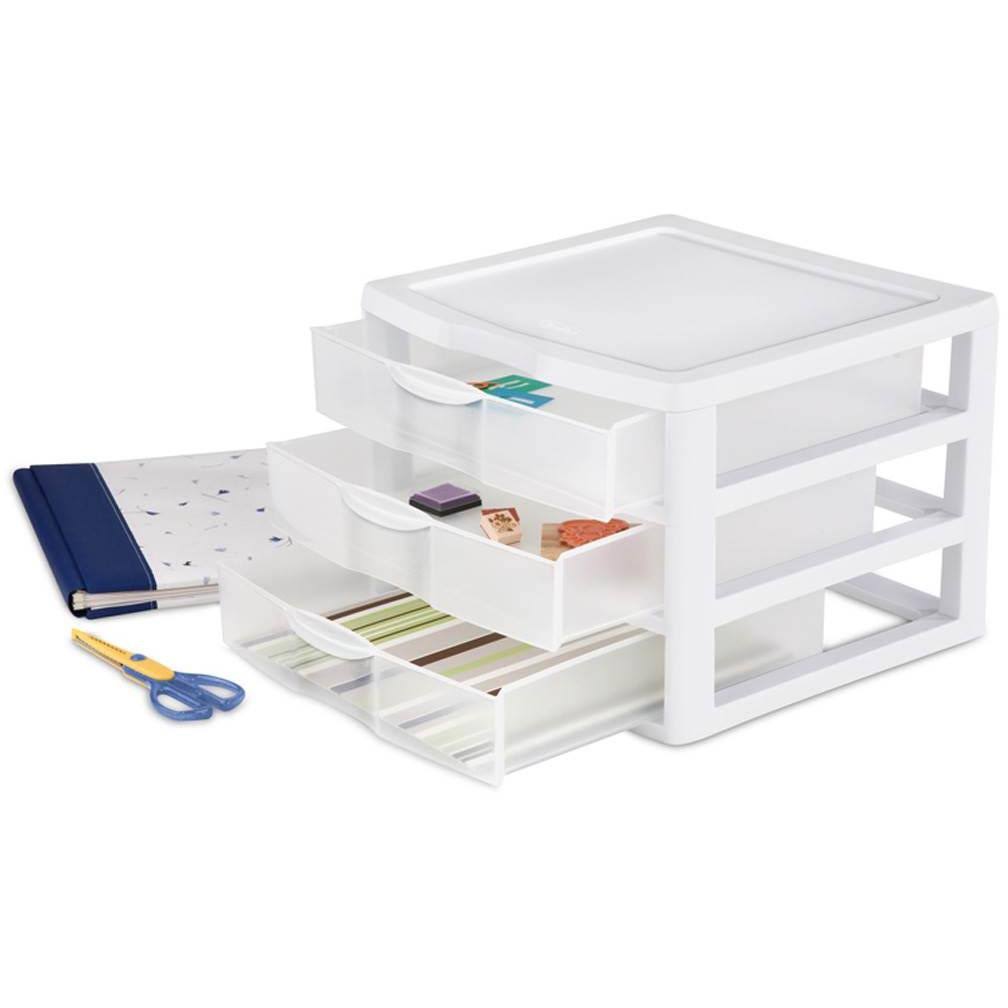 White & Clear Countertop 3-Drawer Desktop Storage Unit (12 Pack) R121941