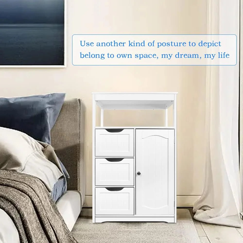 White Wooden Storage Cabinet with 3 Drawers 1 Door Z7321