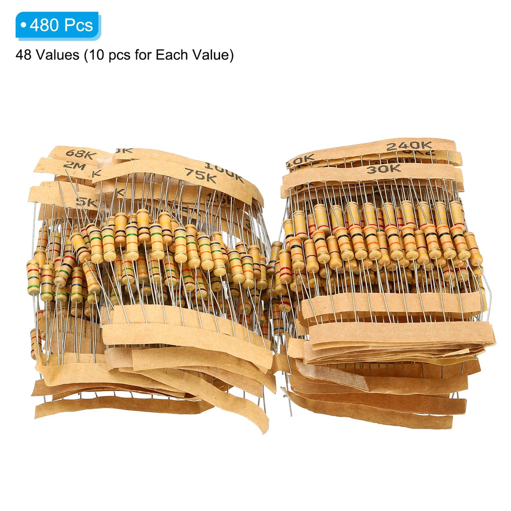 1W 1K Ohm-2M Ohm 5% Carbon Film Resistor 480 Pack O6907