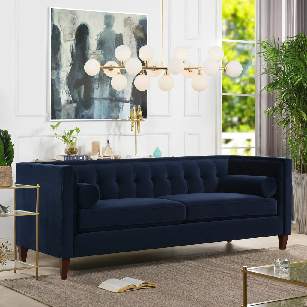 84" Tufted Tuxedo Sofa Cloud White Performance Velvet C745856