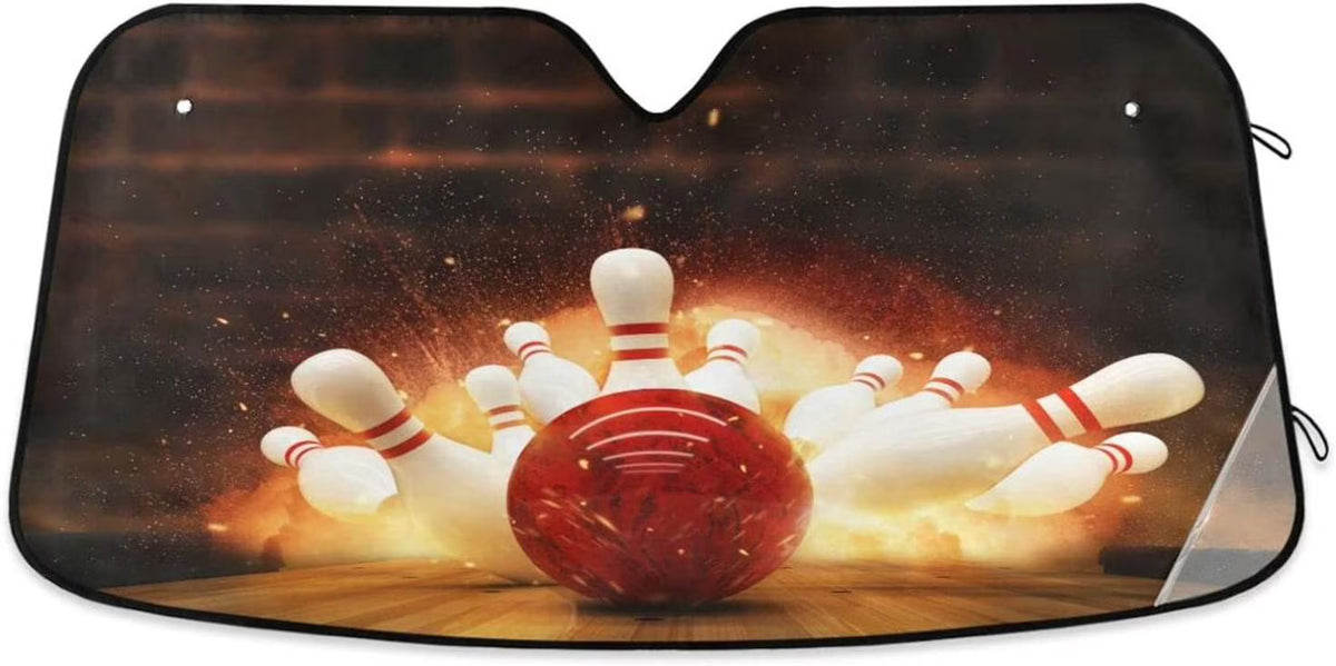 Bowling Strike Hit Fire Explosion Windshield Sun Shade 55×27.6in W585000