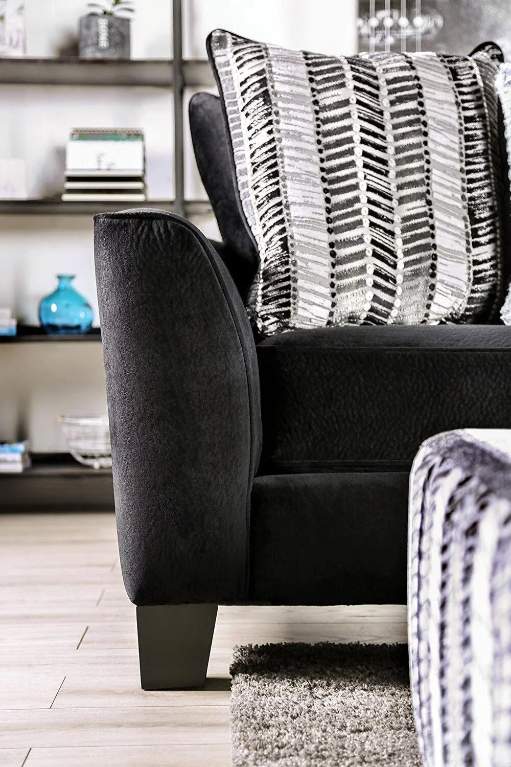 Black Microfiber Sectional Sofa T220