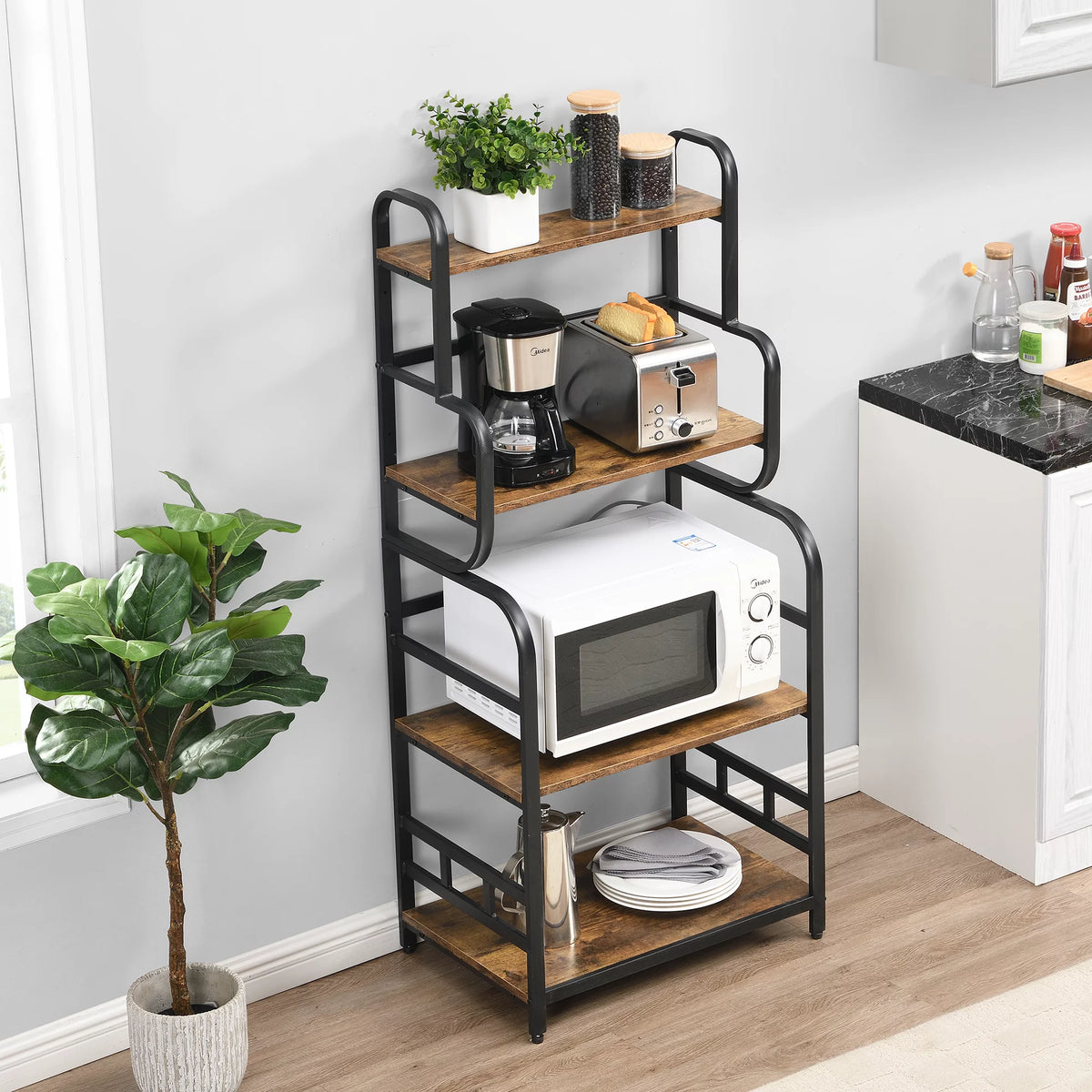 4-Tier Kitchen Bakers Rack with Storage Shelves D172