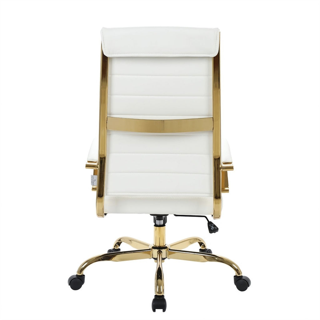 Modern Faux Leather High-Back Office Chair in White/Gold J904