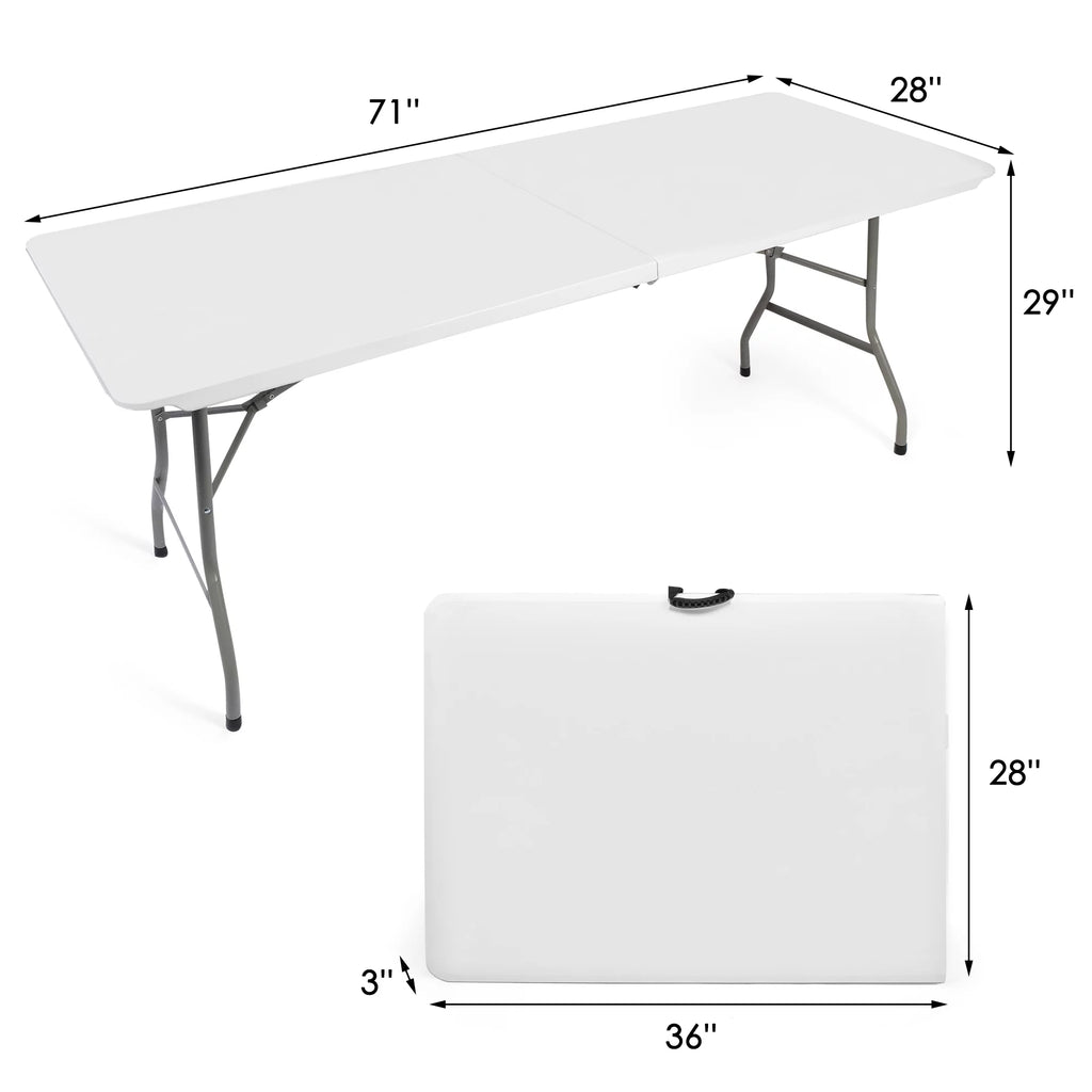 6FT Fold-in-Half White Portable Folding Table I309118