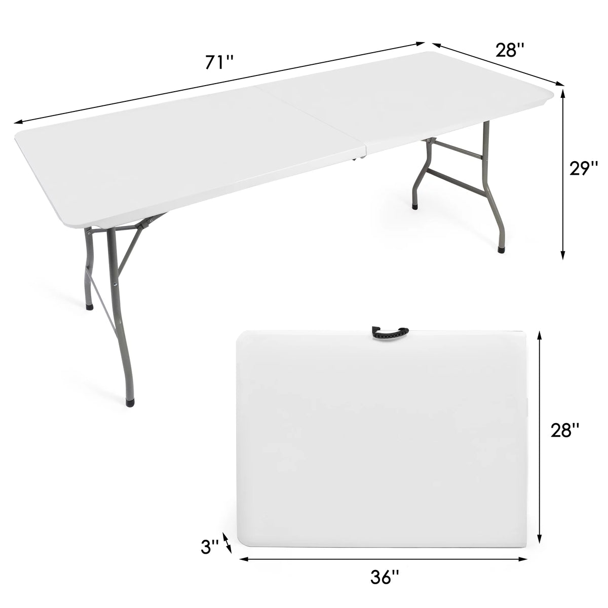6FT Fold-in-Half White Portable Folding Table I309118