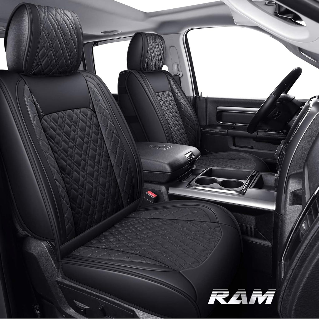 2 PCS Front Black-Red Waterproof Leather Car Seat Covers V86865