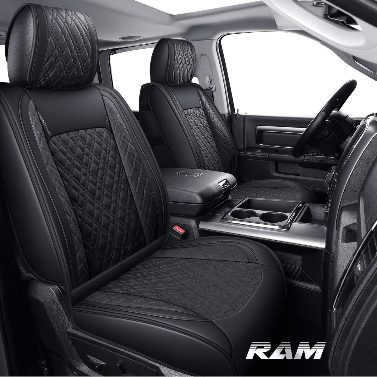 2 PCS Front Black-Red Waterproof Leather Car Seat Covers V86865