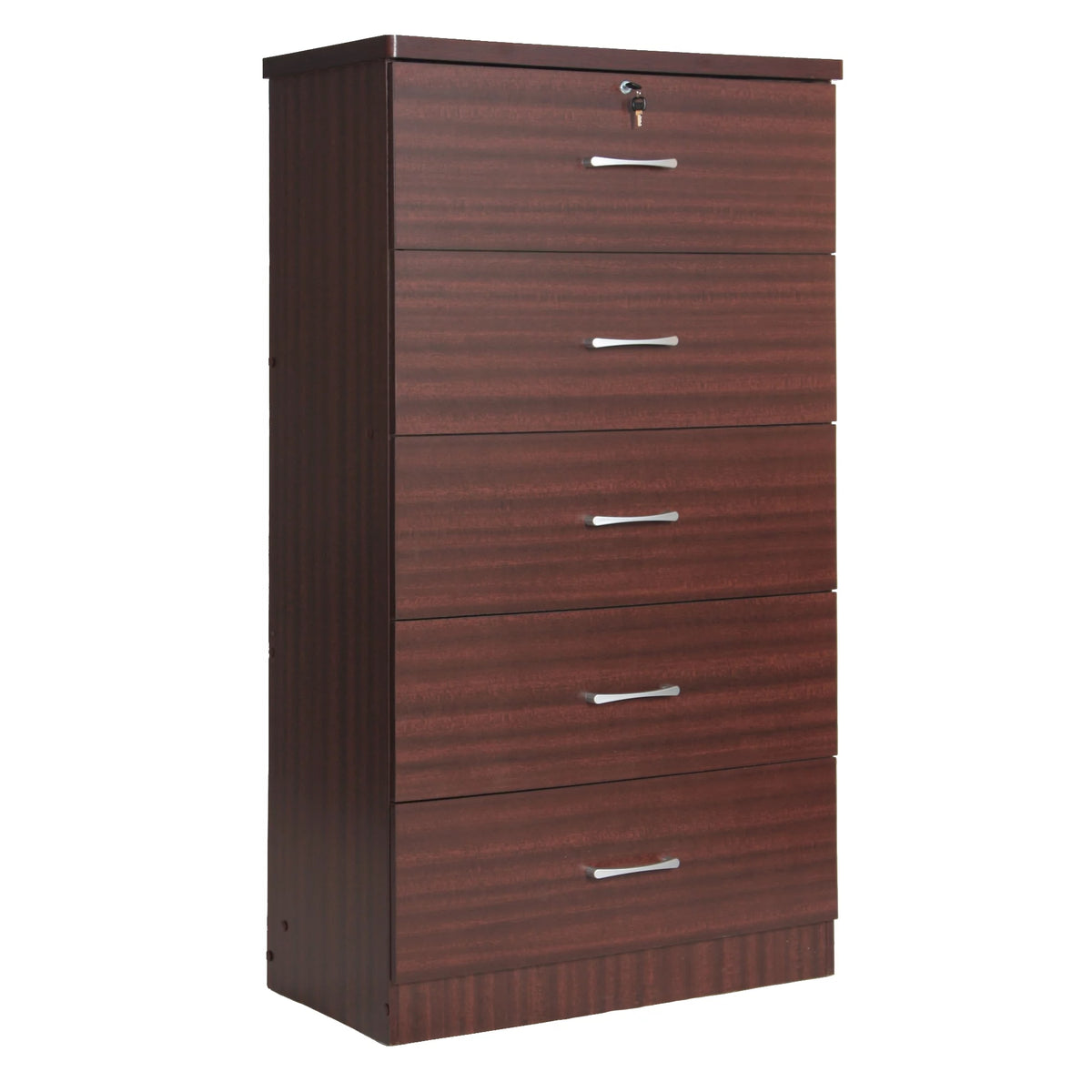 Wooden Tall 5 Drawer Chest Dresser Mahogany N9552