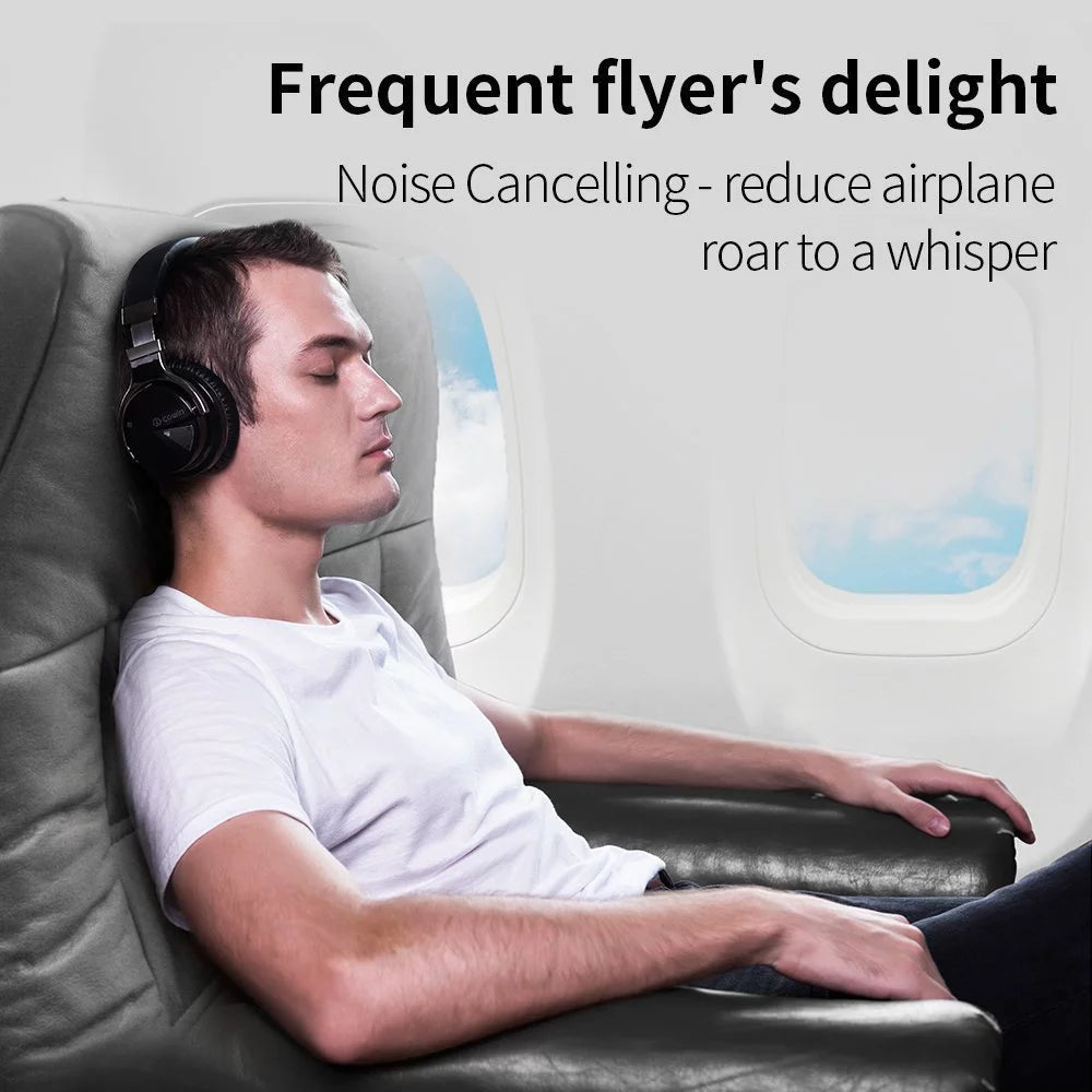 Active Noise Cancelling Bluetooth Headphones with Mic Deep Bass Wireless Over Ear (Black) Q27262