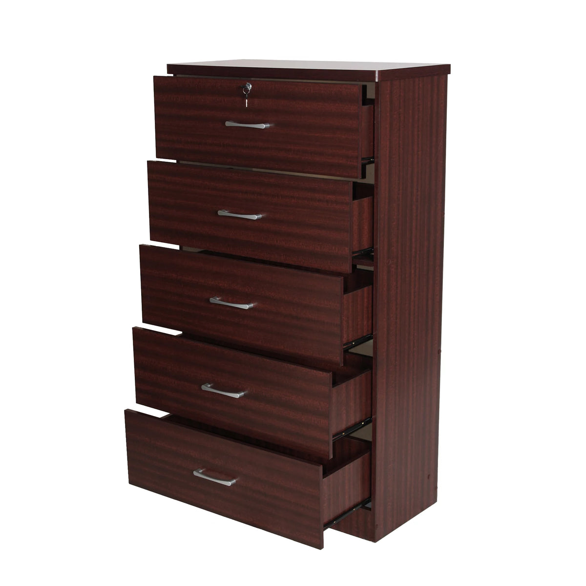 Wooden Tall 5 Drawer Chest Dresser Mahogany N9552