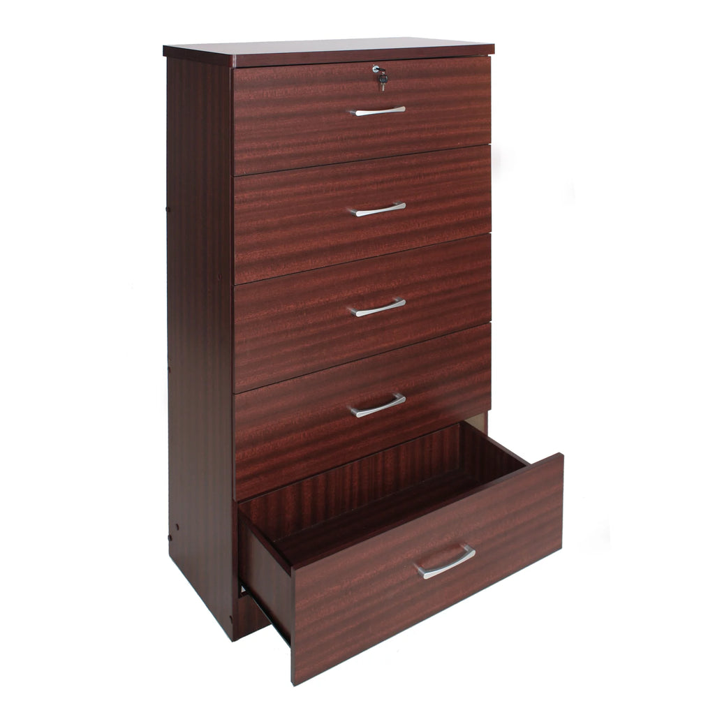 Wooden Tall 5 Drawer Chest Dresser Mahogany N9552