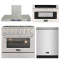 36 in. Natural Gas Range, Range Hood, Microwave Drawer & Dishwasher P929340