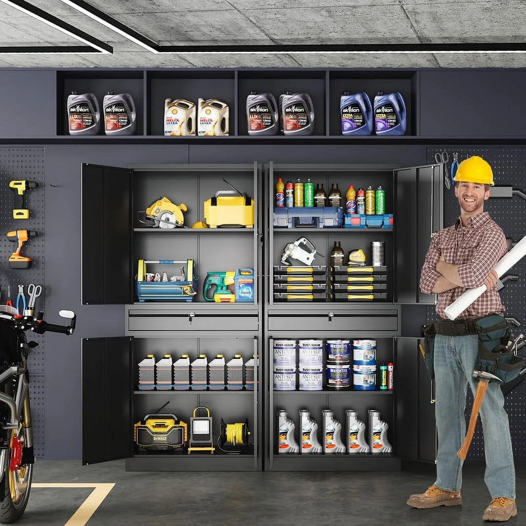 Metal Garage Storage Cabinet with Locking Doors and Adjustable Shelves O51717