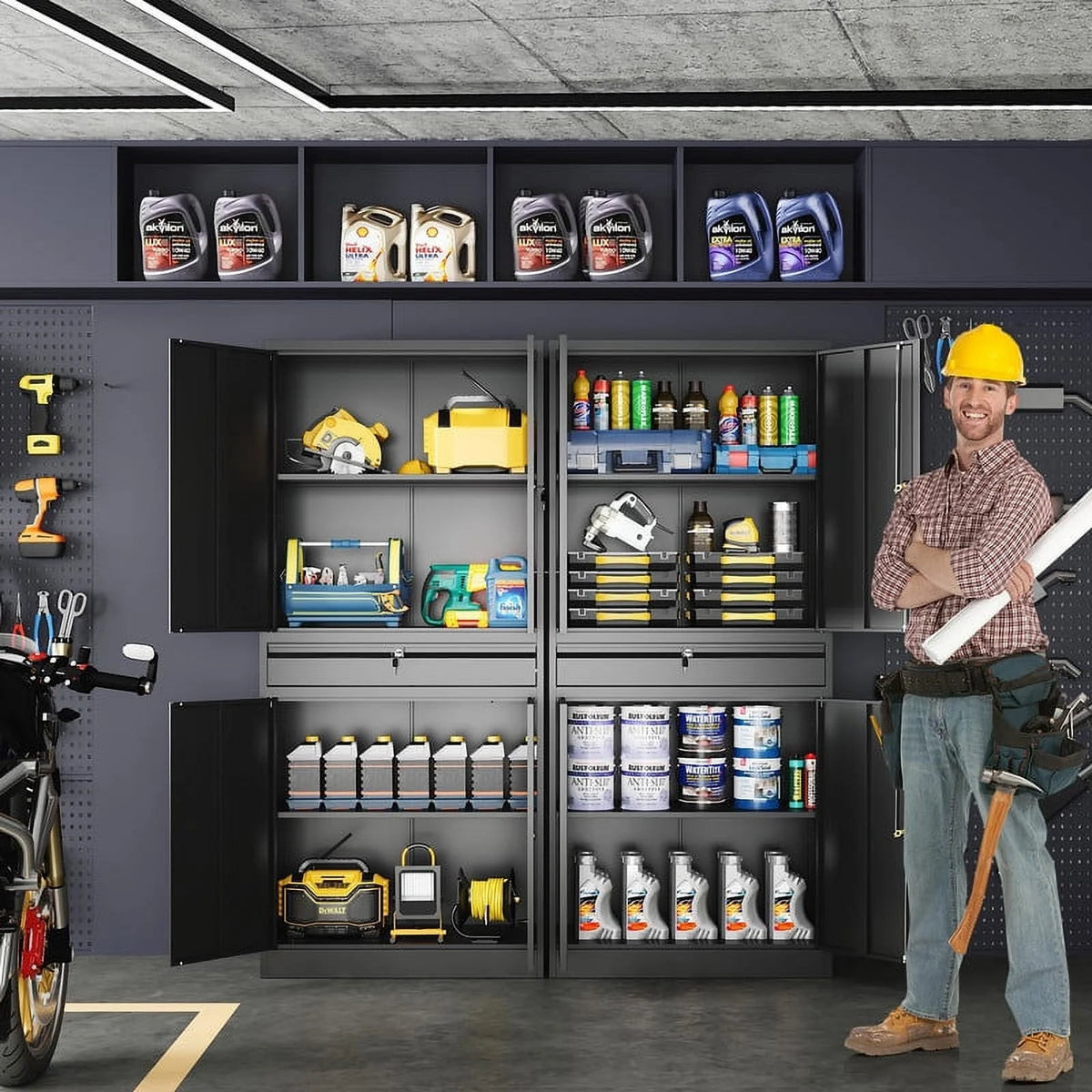 Metal Garage Storage Cabinet with Locking Doors and Adjustable Shelves O51717