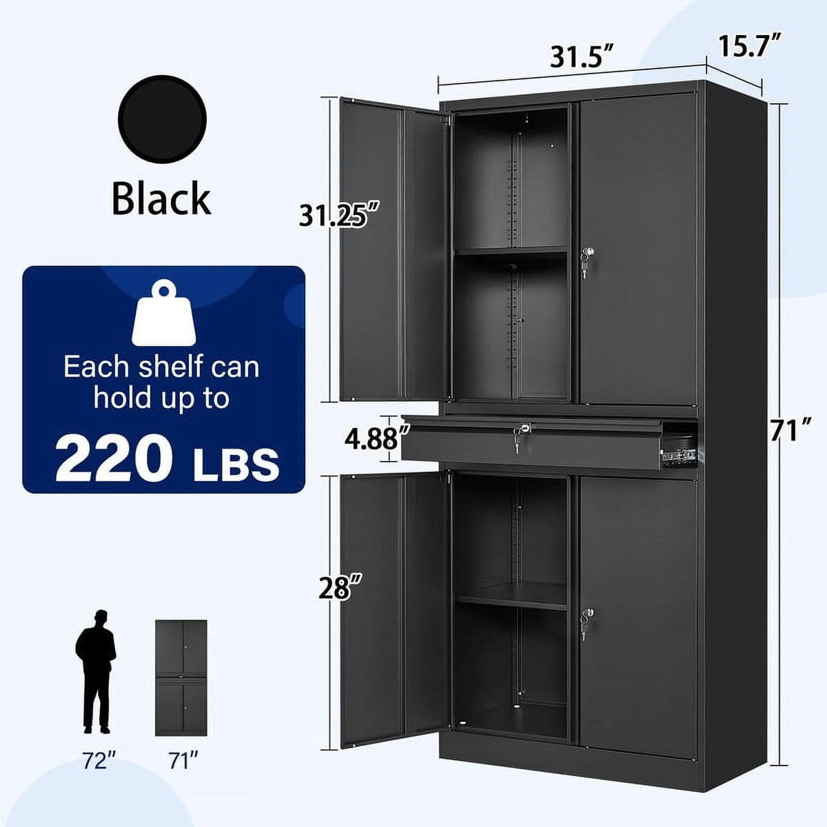 Metal Garage Storage Cabinet with Locking Doors and Adjustable Shelves O51717
