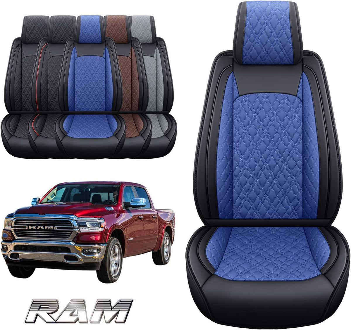 2 PCS Front Black-Red Waterproof Leather Car Seat Covers V86865