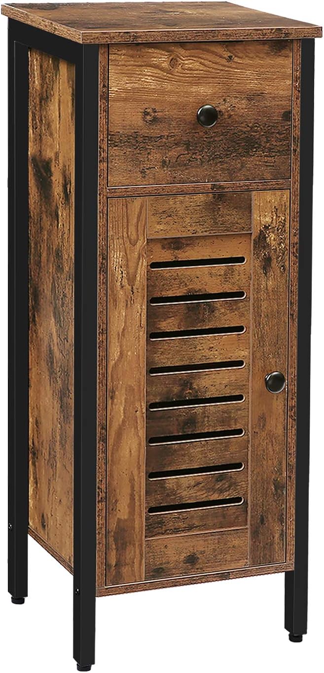 Rustic Brown Storage Cabinet with Drawer and Height-Adjustable Shelves O2690
