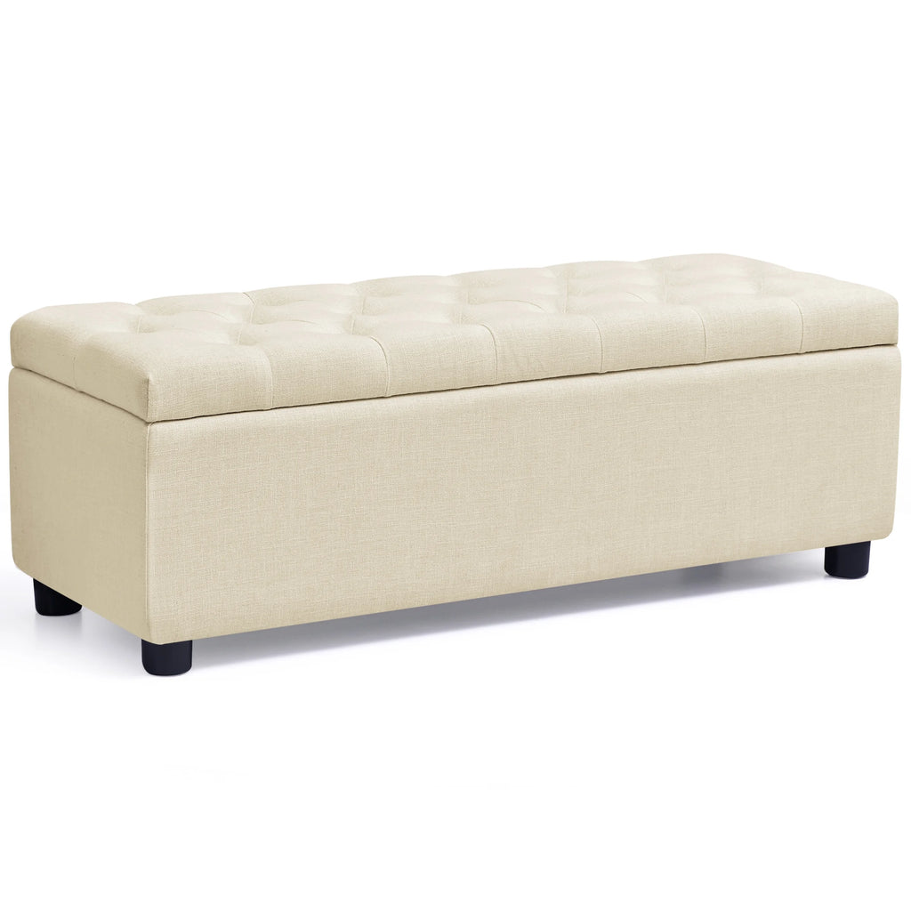Beige Linen Fabric Storage Ottoman Bench W65327