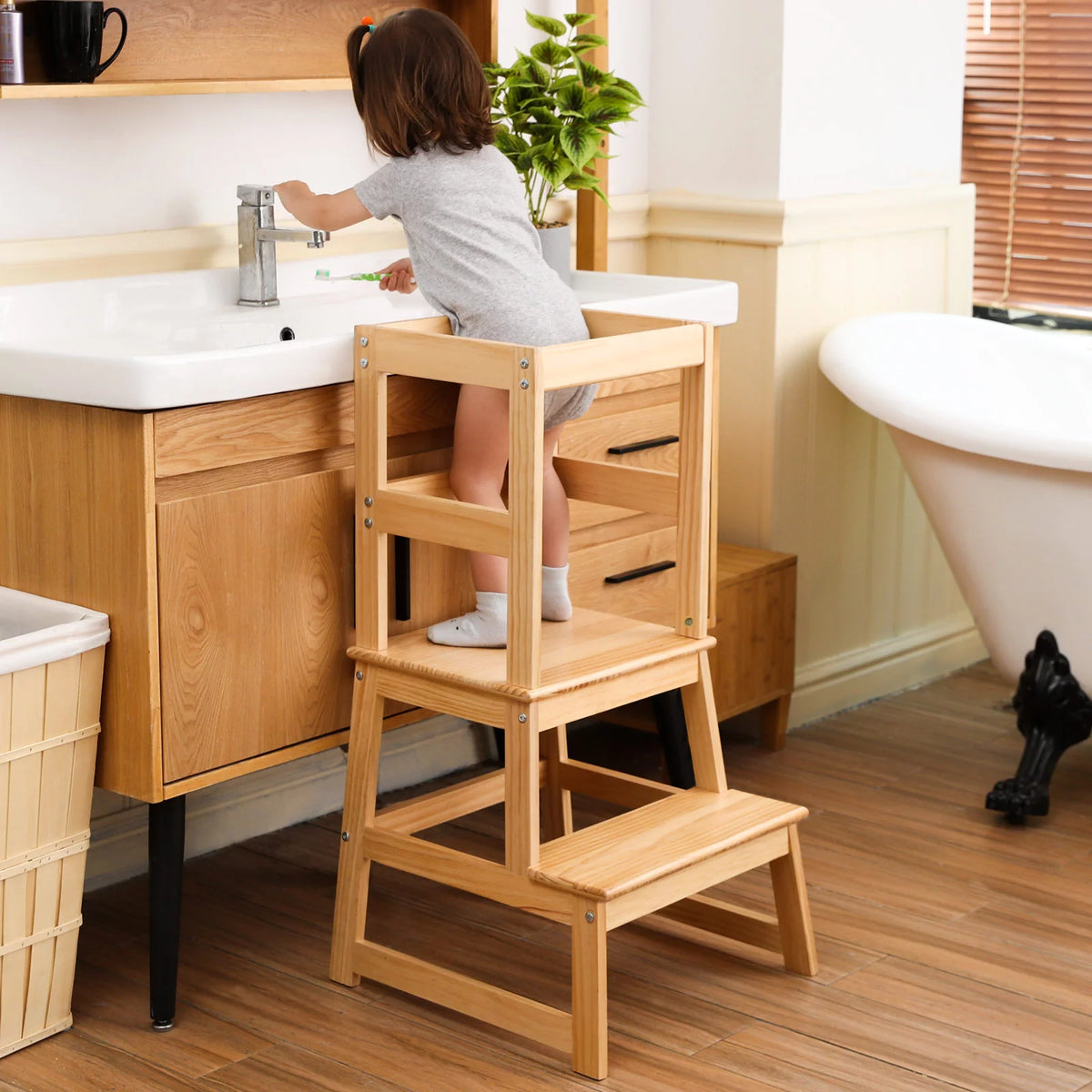 White Wooden Two Step Kids Stool N618497
