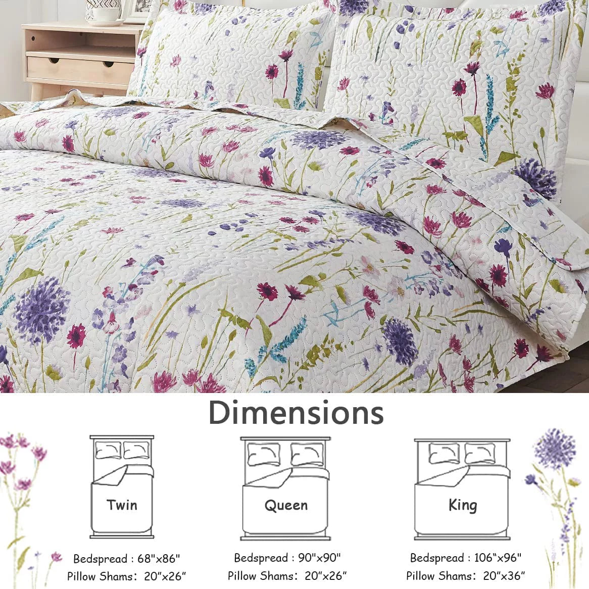Floral Queen Bedding Microfiber Bedspread Set N674