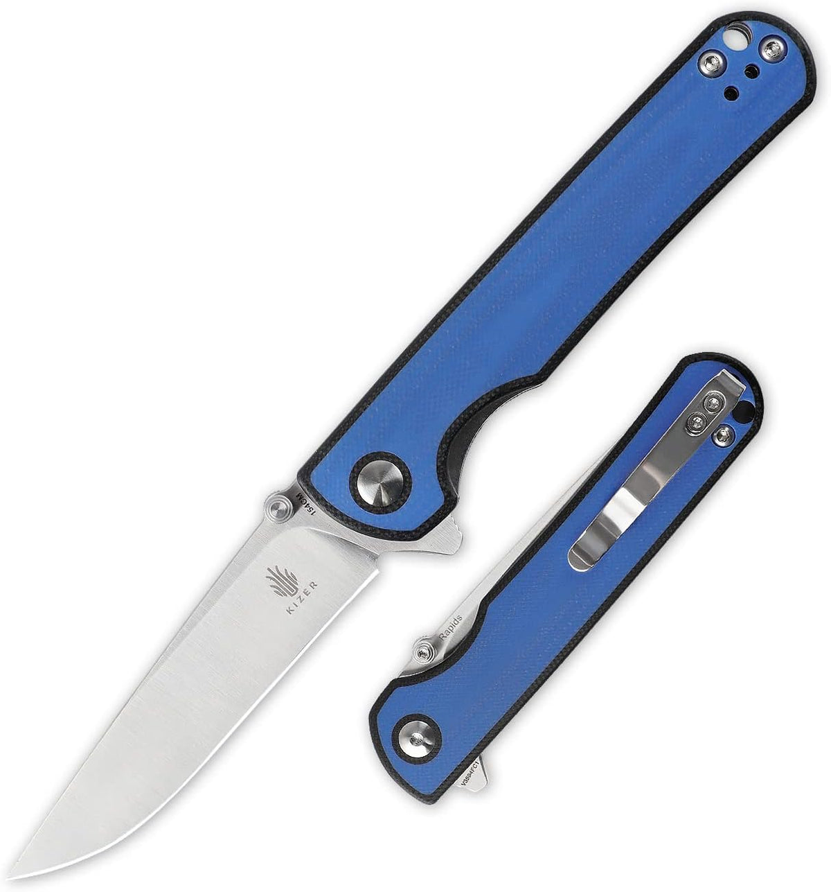 Large Deep Carry Pocket Knife with Blue and Black G10 Handle G6260