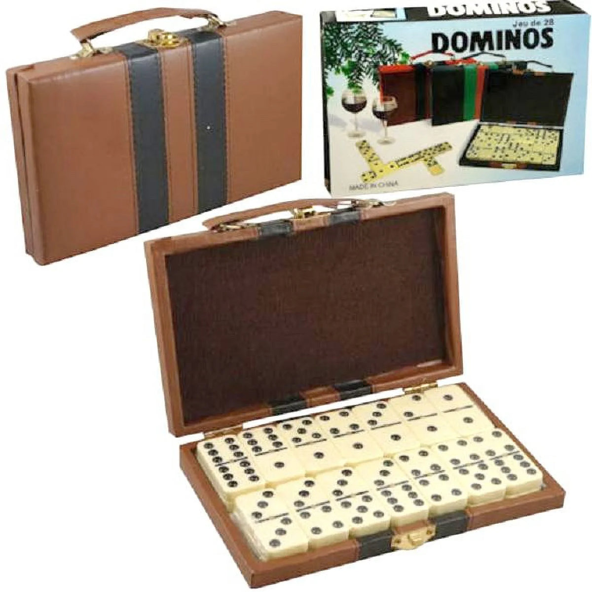 Ivory and Black Tile Dominoes with Metal Spinners in Travel Case L80370