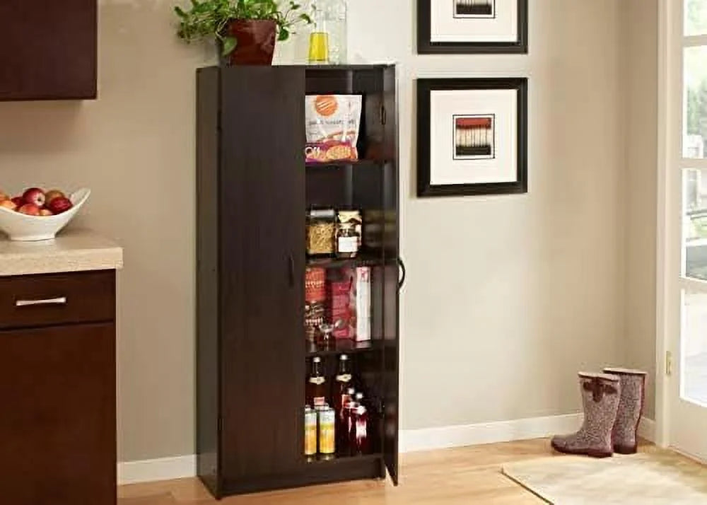 Pantry Cabinet Cupboard with 2 Doors Adjustable Shelves Dark Cherry T93787