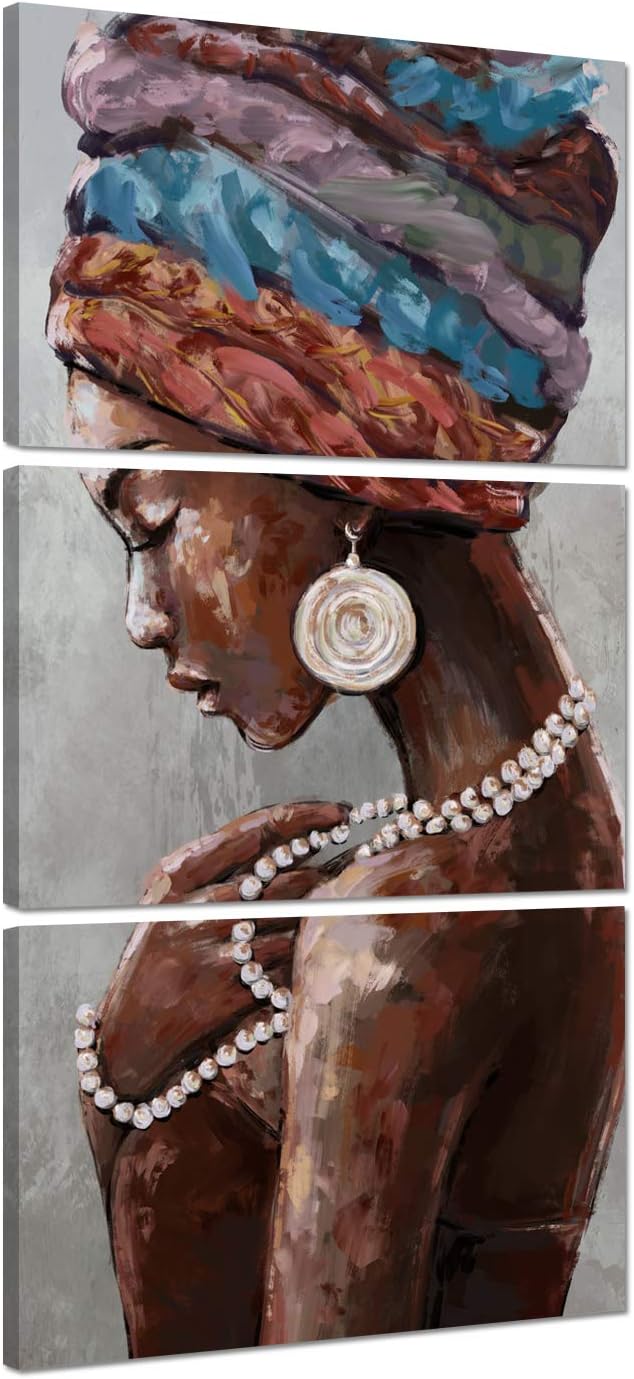 3 Pieces African Canvas Wall Art Stretched and Framed 16x24inchx3pcs X1316