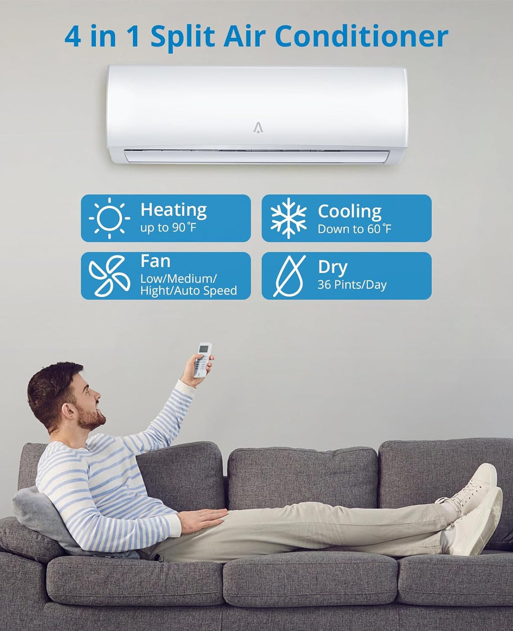 18000 BTU Smart Mini Split AC/Heating System 19 SEER Inverter Air Conditioner with Heat Pump Q12140