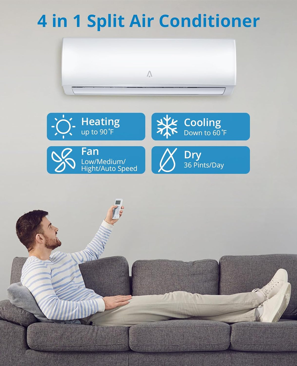 18000 BTU Smart Mini Split AC/Heating System 19 SEER Inverter Air Conditioner with Heat Pump Q12140