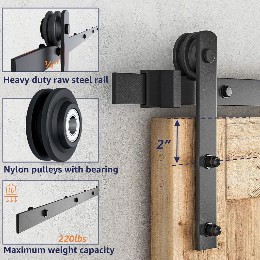 8ft Sliding Barn Door Hardware Kit for 42"-48"Wide Door Panel W1342