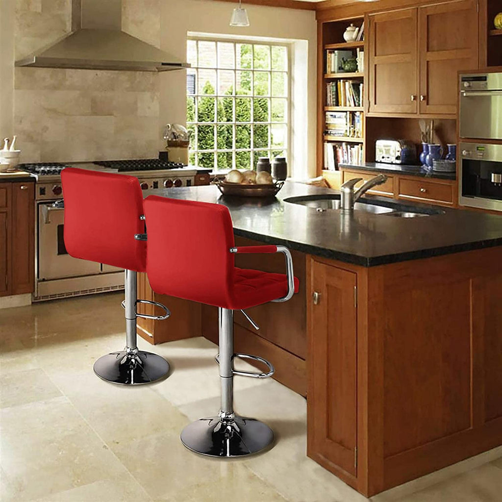 Red PU Leather Adjustable Bar Stools Set of 2 J249351