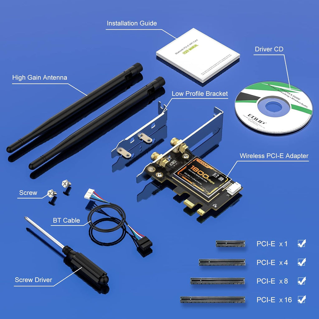 AX1800 PCIE WiFi 6 Bluetooth 5.2 Adapter for Desktop PC, Pack of 2 F5842