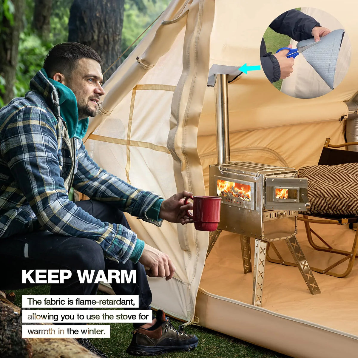 Inflatable Camping Tent with Pump, 4-6 Person Waterproof Cotton Tent I796627