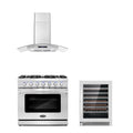 3 Piece Kitchen Appliance Package with Gas Range Range Hood and Wine Refrigerator Q58959