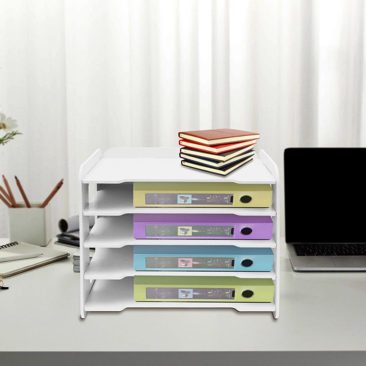 5 Tier White PVC Desktop Letter Tray Organizer X94354