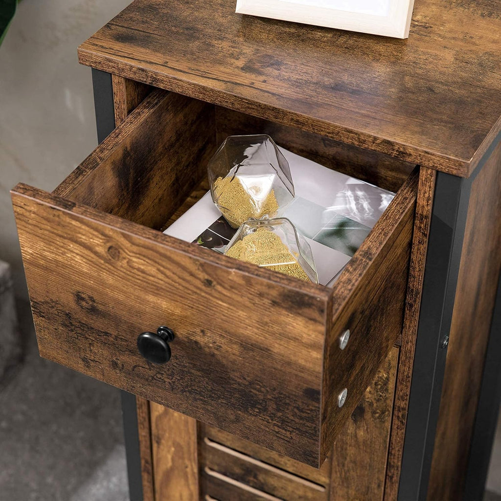 Rustic Brown Storage Cabinet with Drawer and Height-Adjustable Shelves O2690