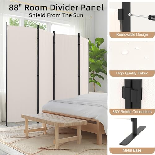 4 Panel Folding Privacy Screen Room Divider with 3 Metal Feet Y979876
