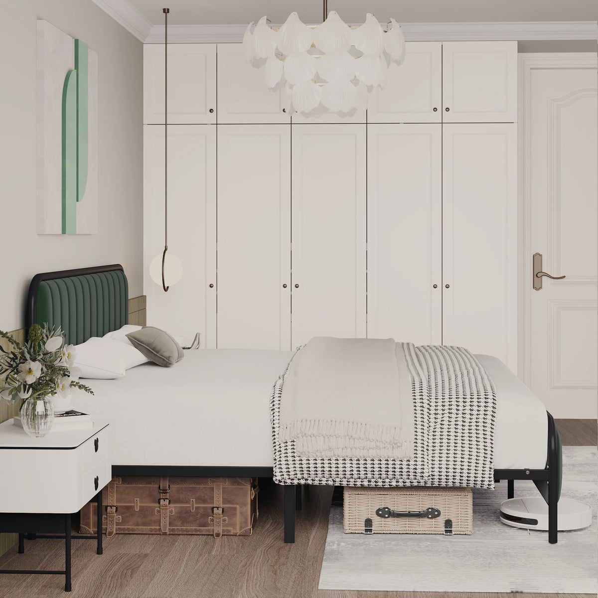 Velvet Beige Full Size Bed Frame with Metal Legs S247987